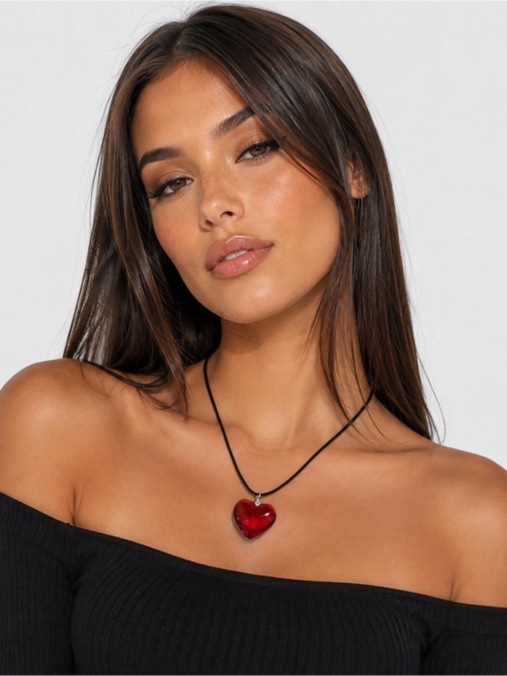 Valentines Day Red Glass Heart Choker Necklace Y2K Love Cute Adjustable Charm